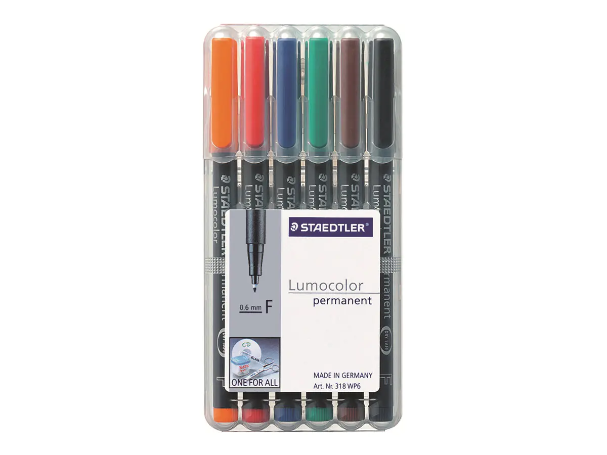 STAEDTLER Lumocolor 318 - Marker - permanent - verschiedene Farben - 0.6 mm - fein (Packung mit 6) 318 WP6
