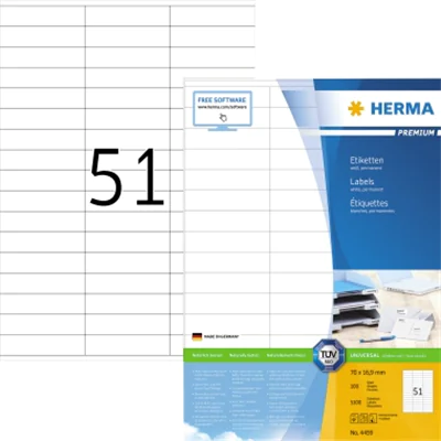 HERMA Etikett PREMIUM 4459 70x16,9mm weiß 5.100 St./Pack. HERMA Etikett PREMIUM 4459 70x16,9mm weiß 5.100 St./Pack.