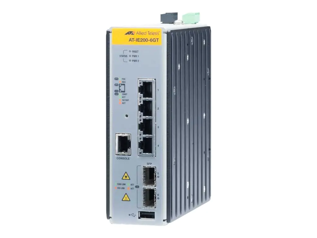 Allied Telesis AT IE200-6GT - Switch - managed - 4 x 10/100/1000 + 2 x Gigabit SFP - an DIN-Schiene montierbar, wandmontierbar - Gleichstrom