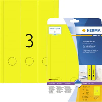 HERMA Ordneretikett 5136 61x297mm gelb 60 St.Pack. HERMA Ordneretikett 5136 61x297mm gelb 60 St.Pack.