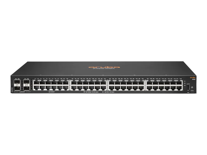 HPE Aruba 6100 48G 4SFP+ Switch - Switch - managed - 48 x 10/100/1000 + 4 x 1 Gigabit / 10 Gigabit SFP+ - Seite-zu-Seite-Luftstrom - an Rack montierbar HPE Aruba 6100 48G 4SFP+ Switch - Switch - managed - 48 x 10/100/1000 + 4 x 1 Gigabit / 10 Gigabit SFP+ - Seite-zu-Seite-Luftstrom - an Rack montierbar