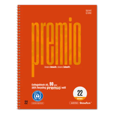 Staufen Collegeblock Premio DIN A5 kariert 90g/m² rot 80 Bl.