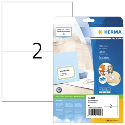 HERMA Etikett PREMIUM 5064 210x148mm weiß 50 St./Pack. HERMA Etikett PREMIUM 5064 210x148mm weiß 50 St./Pack.