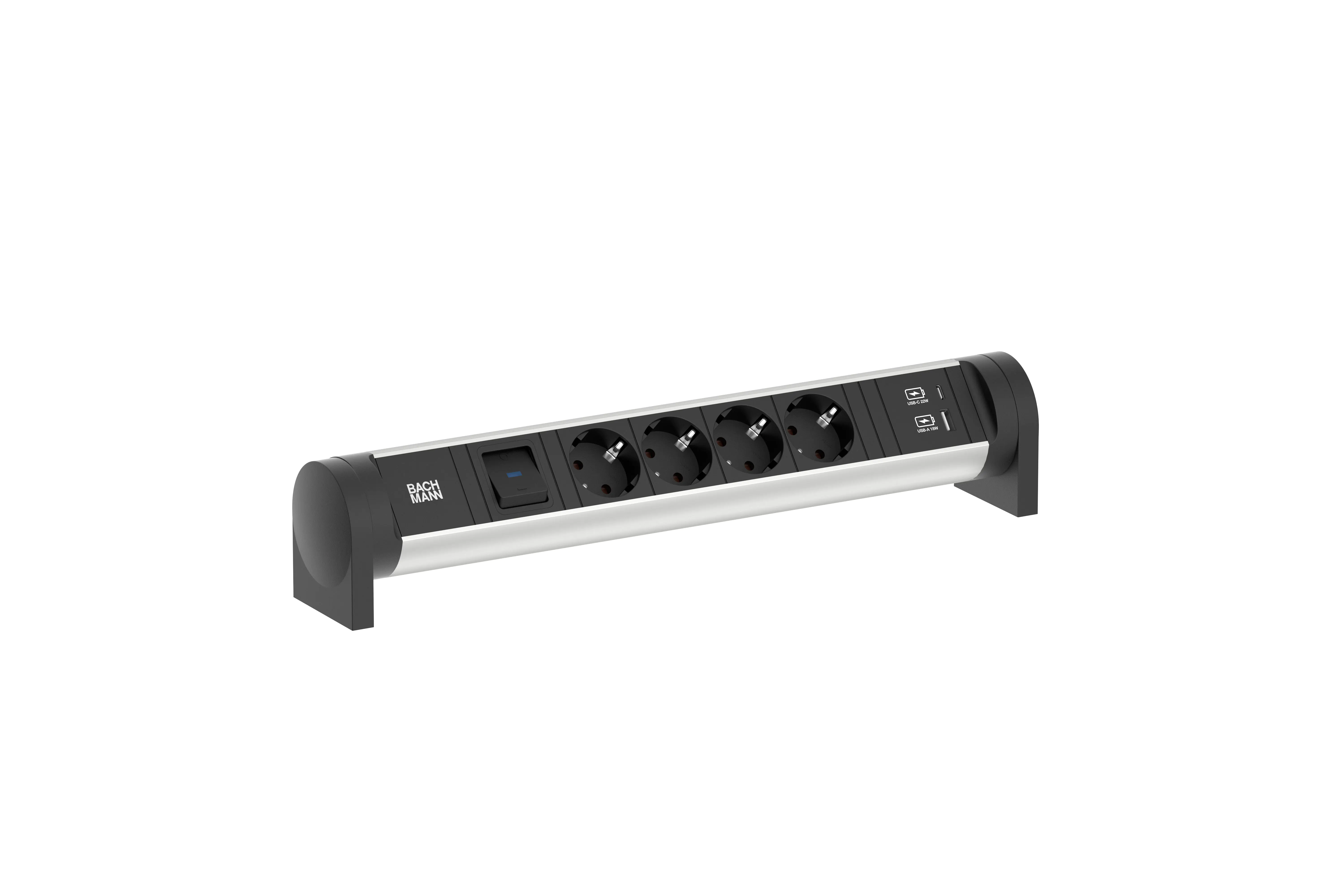 Bachmann CYCLE DESK Steckdosenleiste 4-fach USB A/C-Charger, 0,2m GST18, schwarz, mit Schalter