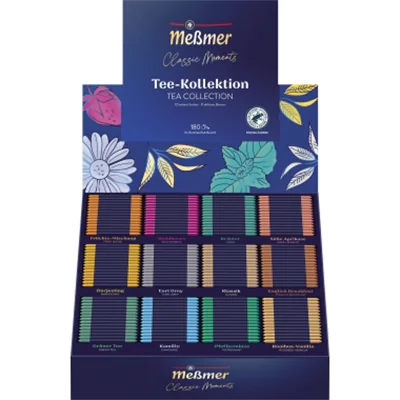Meßmer Tee Collection Box Darjeeling, Earl Grey, Klassik, English Breakfast, Grüner Tee, Kamille, Pfefferminze, Rooibos-Vanille, Früchte-Mischung, Waldbeere, Kräuter, Süsse Aprikose 180 St./Pack.
