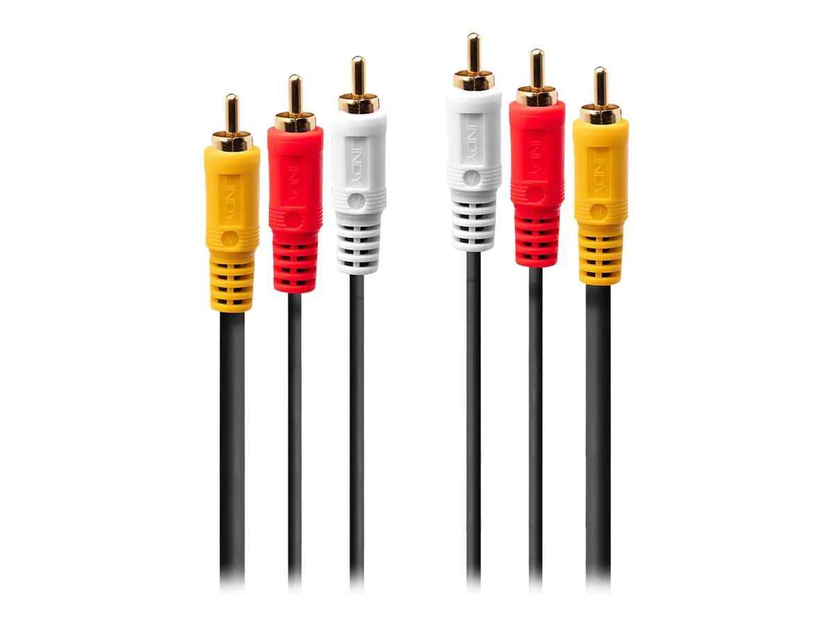 Lindy Premium - Video- / Audiokabel - Composite Video / Audio - RCA x 3 (M) bis RCA x 3 (M) - 1 m - abgeschirmt - Schwarz - geformt