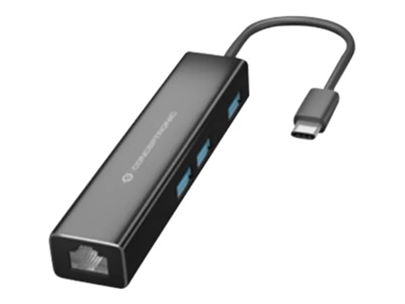 Conceptronic DONN07B - Hub - 3 x SuperSpeed USB 3.0 + 1 x 10/100/1000 - Desktop