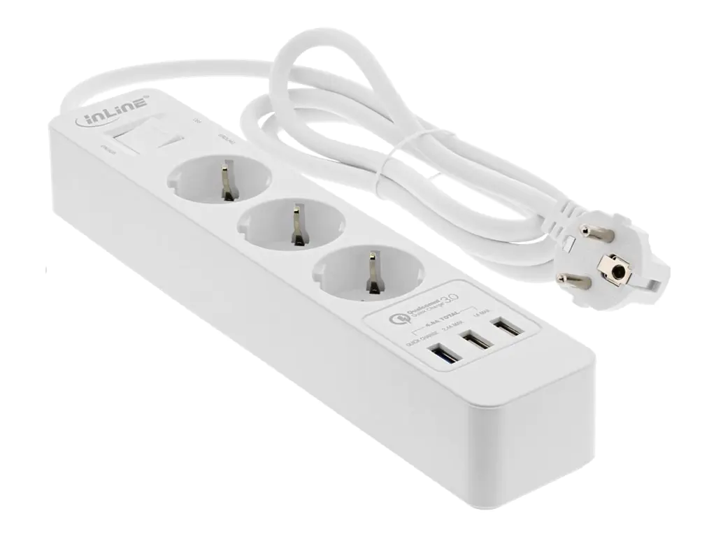 InLine - Steckdosenleiste - AC 220-250 V - 4000 Watt - Ausgangsanschlüsse: 3 (3 x USB Typ A, 3 x Strom Typ F) - 1.5 m Schnur - Deutschland - weiß InLine - Steckdosenleiste - AC 220-250 V - 4000 Watt - Ausgangsanschlüsse: 3 (3 x USB Typ A, 3 x Strom Typ F) - 1.5 m Schnur - Deutschland - weiß