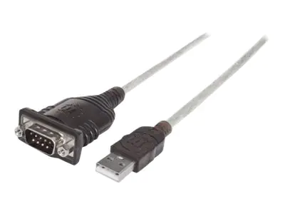 Manhattan USB-A to Serial Converter cable, 45cm, Male to Male, Serial/RS232/COM/DB9, FTDI FT232RL Chip, Black/Silver cable, Three Years Warranty, Polybag - Serieller Adapter - USB - RS-232