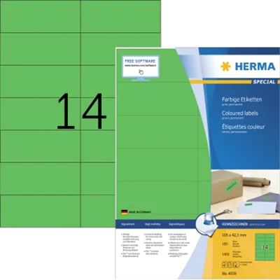 HERMA Etikett 4559 105x42,3mm A4 grün 1.400 St./Pack. HERMA Etikett 4559 105x42,3mm A4 grün 1.400 St./Pack.