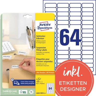 Avery Zweckform Etikett L6021REV-25 weiß 1.600 St./Pack. Avery Zweckform Etikett L6021REV-25 weiß 1.600 St./Pack.