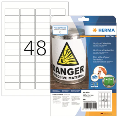 HERMA Outdoor Etikett Special 9531 45,7x21,2mm weiß 480 St./Pack. HERMA Outdoor Etikett Special 9531 45,7x21,2mm weiß 480 St./Pack.