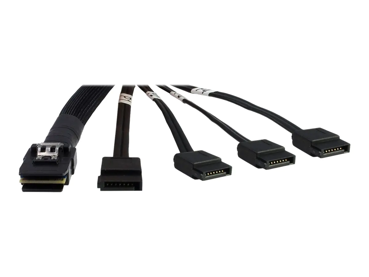 Inter-Tech - SATA- / SAS-Kabel - Serial ATA 150/300/600 - Überkreuzung - 36 PIN 4iMini MultiLane zu SATA - 65 cm - Schwarz