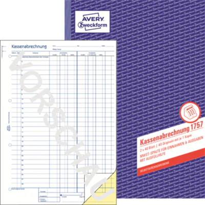 Avery Zweckform Kassenabrechnung 1757 DIN A4 2x40Blatt Avery Zweckform Kassenabrechnung 1757 DIN A4 2x40Blatt