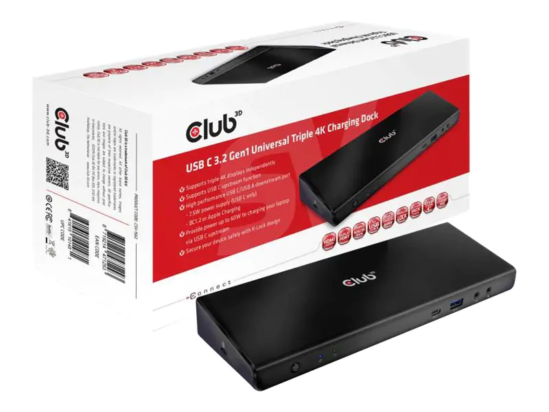 Club 3D SenseVision Connect USB C 3.2 Gen1 Universal Triple 4K Charging Dock - Dockingstation - USB-C 3.2 - 3 x HDMI, 2 x DP - 1GbE Club 3D SenseVision Connect USB C 3.2 Gen1 Universal Triple 4K Charging Dock - Dockingstation - USB-C 3.2 - 3 x HDMI, 2 x DP - 1GbE