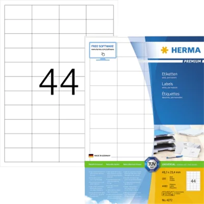 HERMA Etikett PREMIUM 4272 48,3x25,4mm weiß 4.400 St./Pack. HERMA Etikett PREMIUM 4272 48,3x25,4mm weiß 4.400 St./Pack.
