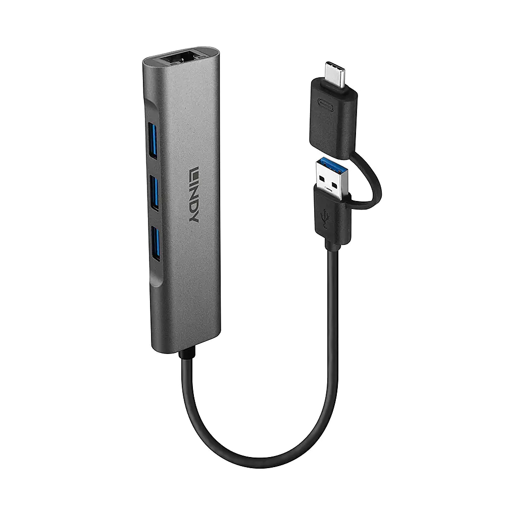 Lindy - Hub - 3 x USB + 1 x 10/100/1000 - Desktop