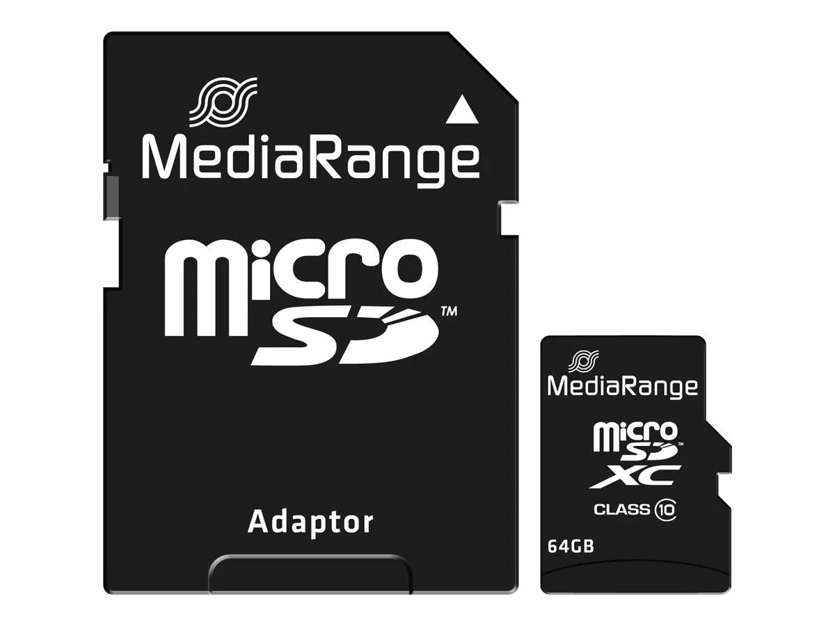 MediaRange - Flash-Speicherkarte (microSDXC-an-SD-Adapter inbegriffen) - 64 GB - Class 10 - microSDXC - Schwarz MediaRange - Flash-Speicherkarte (microSDXC-an-SD-Adapter inbegriffen) - 64 GB - Class 10 - microSDXC - Schwarz