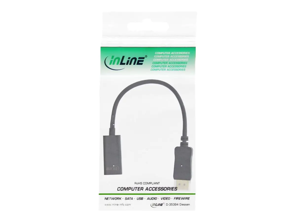 InLine - Videoadapter - DisplayPort männlich zu HDMI weiblich - 15 cm - Schwarz - 4K Unterstützung
