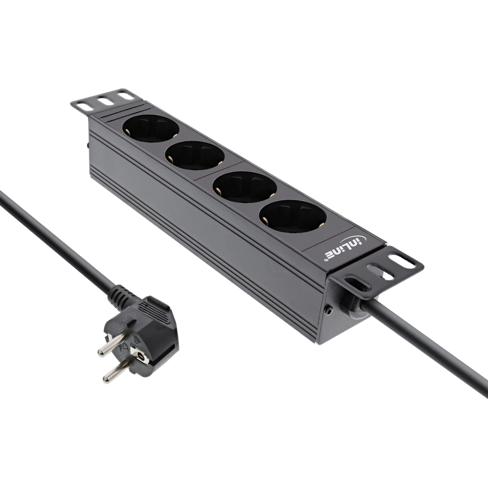 InLine - Steckdosenleiste (Rack - einbaufähig) - Wechselstrom 250 V - 3680 Watt - Eingabe, Eingang power CEE 7/7 - Ausgangsanschlüsse: 4 (4 x Stecker Typ F) - 1U - 25.4 cm (10") - 2 m Schnur - Schwarz, RAL 9004