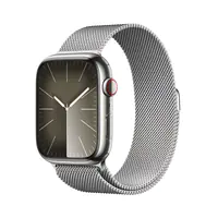Apple Watch Series 9 (GPS + Cellular) - 45 mm - Silver Edelstahl - intelligente Uhr mit Milanaise Armband - 64 GB - Wi-Fi, Bluetooth, UWB, LTE - 4G - 51.5 g
