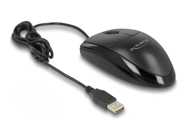 Delock - Maus - leise - rechts- und linkshändig - optisch - 3 Tasten - kabelgebunden - USB - Schwarz - retail - Box