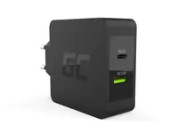 Green Cell - Netzteil - 45 Watt - 2 Ausgabeanschlussstellen (USB, 24 pin USB-C) - auf Kabel: USB-C - Schwarz