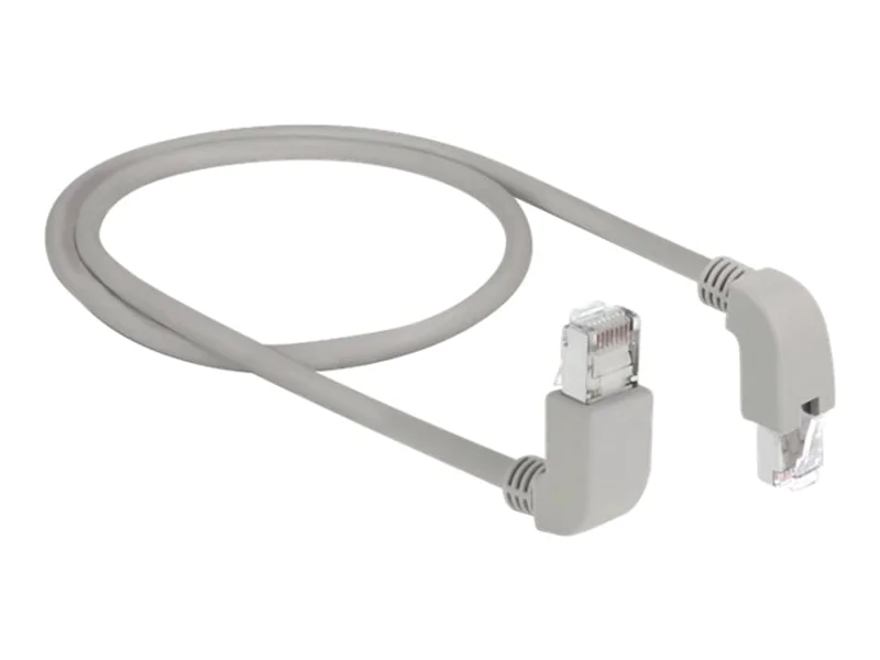 Delock - Patch-Kabel - RJ-45 (M) nach oben gewinkelt zu RJ-45 (M) nach unten gewinkelt - 1 m - S/FTP - CAT 6a - geschirmt, halogenfrei - Grau