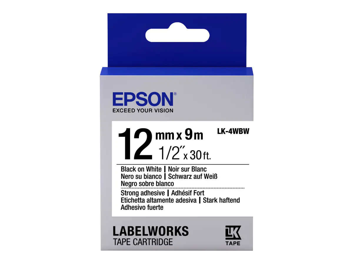 Epson LabelWorks LK-4WBW - Stark klebend - Schwarz auf Weiß - Rolle (1,2 cm x 9 m) C53S654016