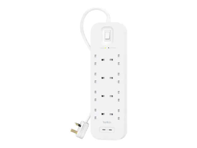 Belkin Connect - Überspannungsschutz - mit 2 USB-C Ports - Ausgangsanschlüsse: 8 - 2 m Schnur