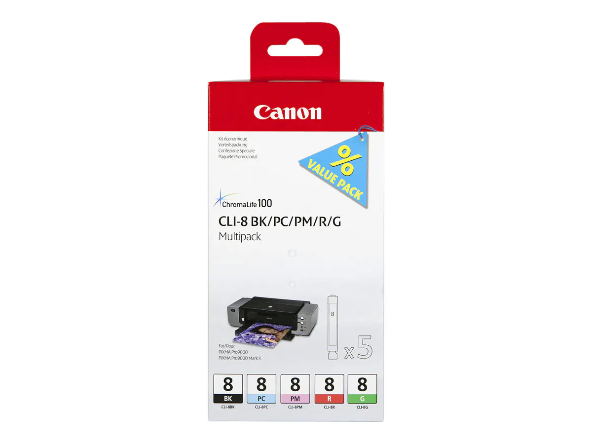 Canon CLI Value Pack 8 Multipack - 13 ml - Schwarz, Cyan, Magenta, Rot, grün - Original - Tintenbehälter - für PIXMA Pro9000, Pro9000 Mark II
