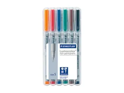 STAEDTLER Lumocolor - Marker - nicht dauerhaft - Schwarz, Rot, Blau, Grün, Orange, braun - 0.4 mm - extrafein (Packung mit 6) 311 WP6