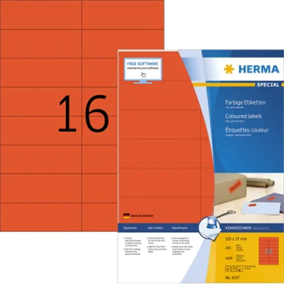 HERMA Etikett 4257 105x37mm A4 rot 1.600 St./Pack.