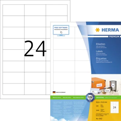 HERMA Etikett Premium 4262 64,6x33,8mm weiß 2.400 St./Pack. HERMA Etikett Premium 4262 64,6x33,8mm weiß 2.400 St./Pack.