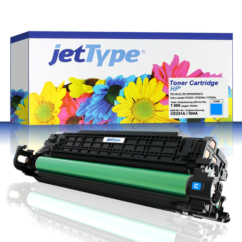 jetType Toner kompatibel zu HP CE251A 504A Cyan 7.000 Seiten 1 Stück jetType Toner kompatibel zu HP CE251A 504A Cyan 7.000 Seiten 1 Stück