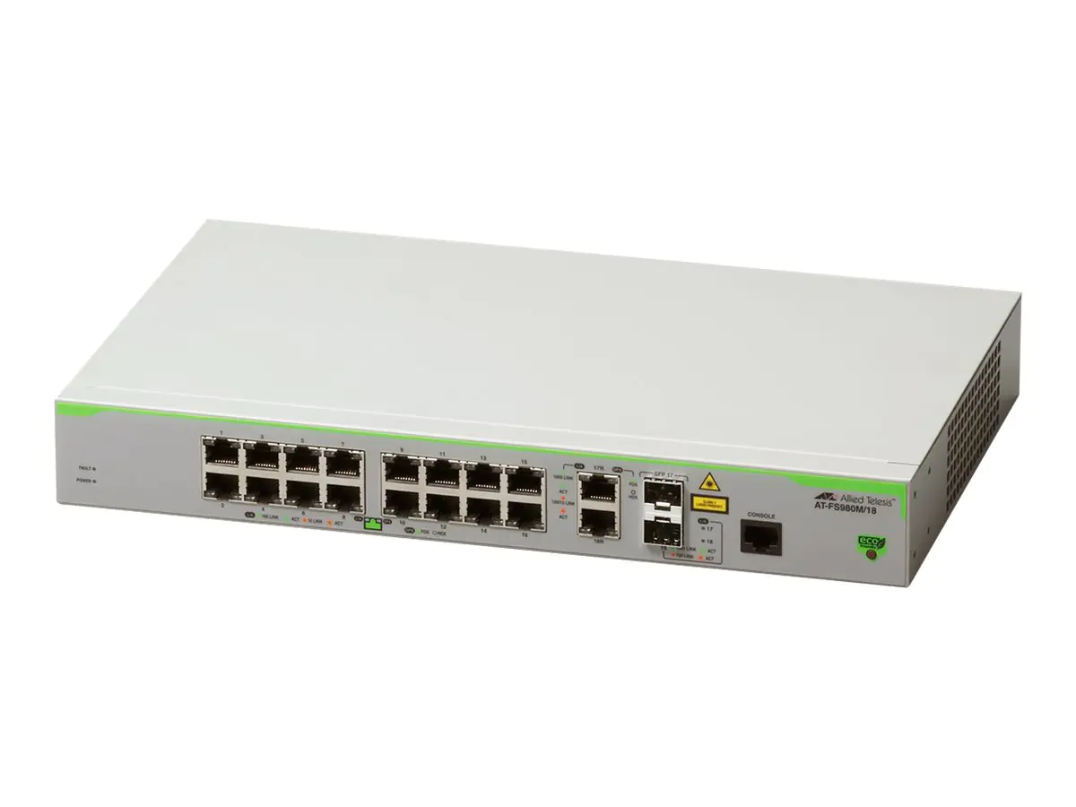 Allied Telesis CentreCOM FS980M/18 - Switch - L3 - managed - 16 x 10/100 + 2 x Kombi-Gigabit-SFP - an Rack montierbar