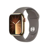 Apple Watch Series 9 (GPS + Cellular) - 41 mm - Gold, Edelstahl - intelligente Uhr mit Sportband - Flouroelastomer - Clay - Bandgröße: S/M - 64 GB - Wi-Fi, Bluetooth, UWB, LTE - 4G - 42.3 g