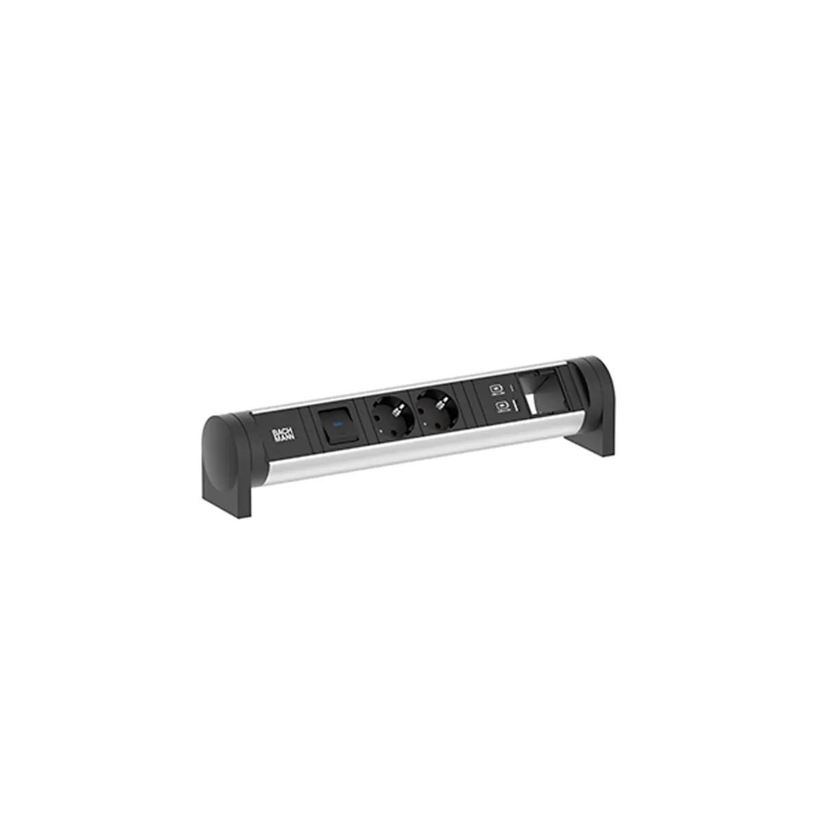 Bachmann CYCLE DESK Steckdosenleiste 2-fach + 1 CM USB A/C-Charger, 0,2m GST18, schwarz, mit Schalter