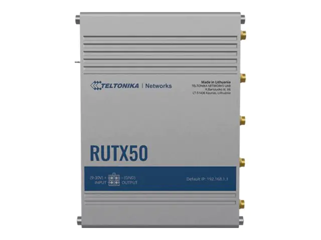 Teltonika RUTX50 - Wireless Router - WWAN 4-Port-Switch - 1GbE, DNP3 - Wi-Fi 5 - 2,4 GHz - 3G, 4G, 5G - an DIN-Schiene montierbar, oberflächenmontierbar Teltonika RUTX50 - Wireless Router - WWAN 4-Port-Switch - 1GbE, DNP3 - Wi-Fi 5 - 2,4 GHz - 3G, 4G, 5G - an DIN-Schiene montierbar, oberflächenmontierbar