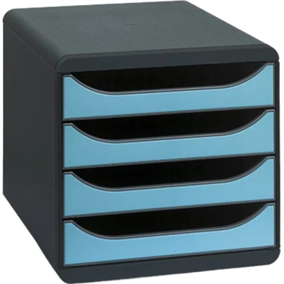 Exacompta Schubladenbox BIG-BOX 4 Schubladen DIN A4, Überbreite Polystyrol Gehäusefarbe: schwarz Farbe der Schublade: türkis