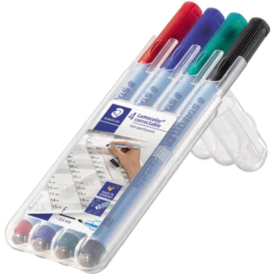 STAEDTLER Lumocolor correctable 305, 4 Stück(e), Schwarz, Blau, Grün, Rot, Schwarz, Grün, Blau, Rot, Polypropylen (PP), Medium, 0,6 mm 305M WP4-1