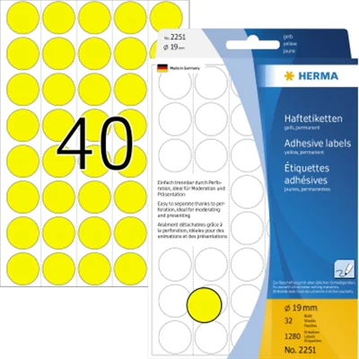 HERMA Markierungspunkt 2251 19mm Papier gelb 1.280 St./Pack. HERMA Markierungspunkt 2251 19mm Papier gelb 1.280 St./Pack.