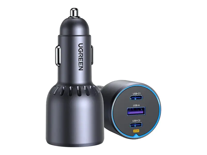 Ugreen 75W 3-Port Fast Car Charg gray