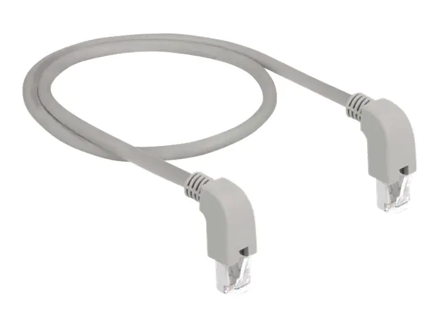 Delock - Patch-Kabel - RJ-45 (M) nach unten gewinkelt zu RJ-45 (M) nach unten gewinkelt - 50 cm - S/FTP - CAT 6a - geschirmt, halogenfrei - Grau