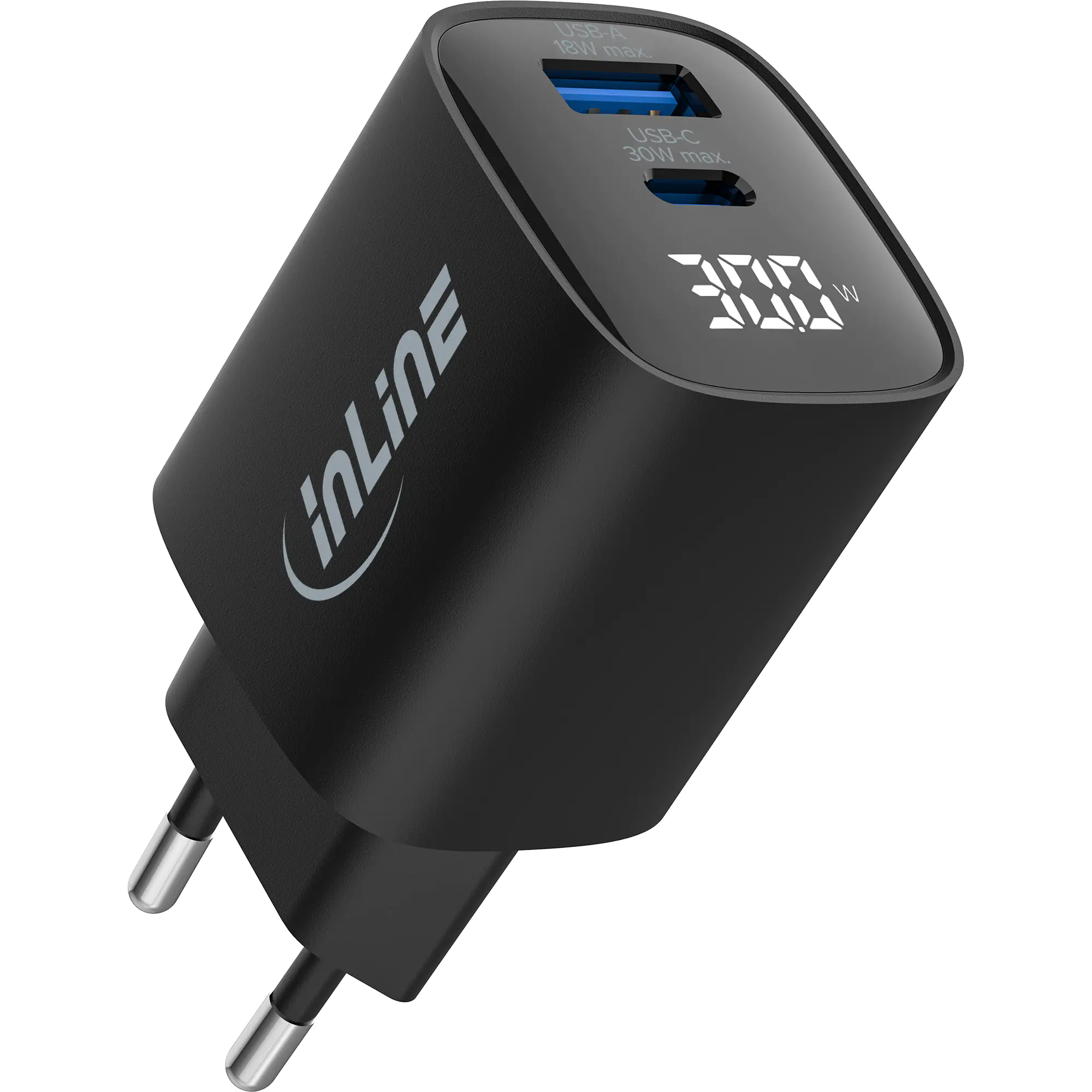 InLine USB PD Netzteil GaN Ladegeraet 2-Port USB-C+ USB-A 30W mit