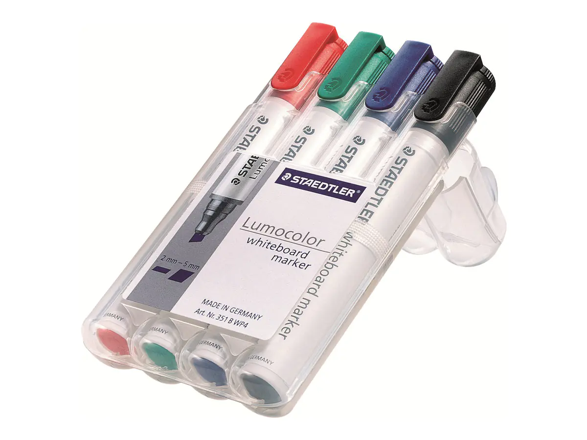 STAEDTLER Lumocolor - Marker - für Glas, Whiteboard, Porzellan - Schwarz, Rot, Blau, Grün - 2 mm (Packung mit 4) 351 WP4