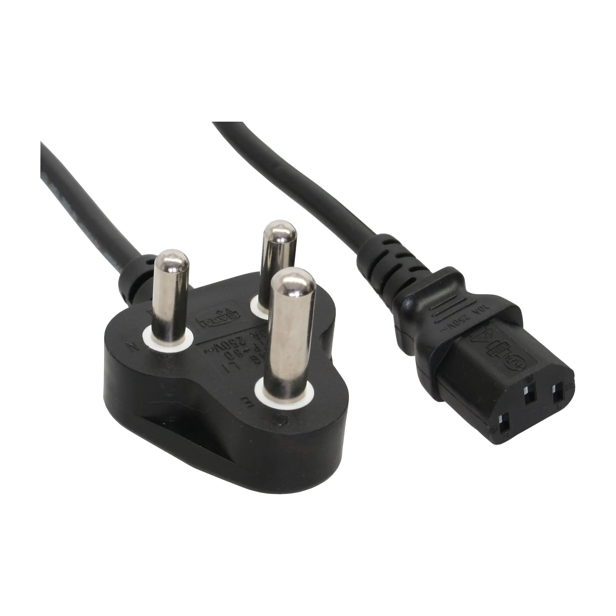 InLine - Stromkabel - BS 546 zu power IEC 60320 C13 - 1.8 m - Schwarz - Südafrika (Packung mit 35)