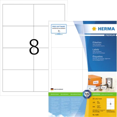 HERMA Etikett PREMIUM 4280 97x67,7mm weiß 800 St./Pack. HERMA Etikett PREMIUM 4280 97x67,7mm weiß 800 St./Pack.