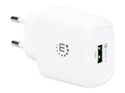 Manhattan Wall/Power Mobile Device Charger (Euro 2-pin), USB-A Port, Output: 1x 18W (Qualcomm Quick Charge), White, Phone Charger, Three Year Warranty, Box - Netzteil - 18 Watt - 3 A - QC 3.0 (USB) - weiß