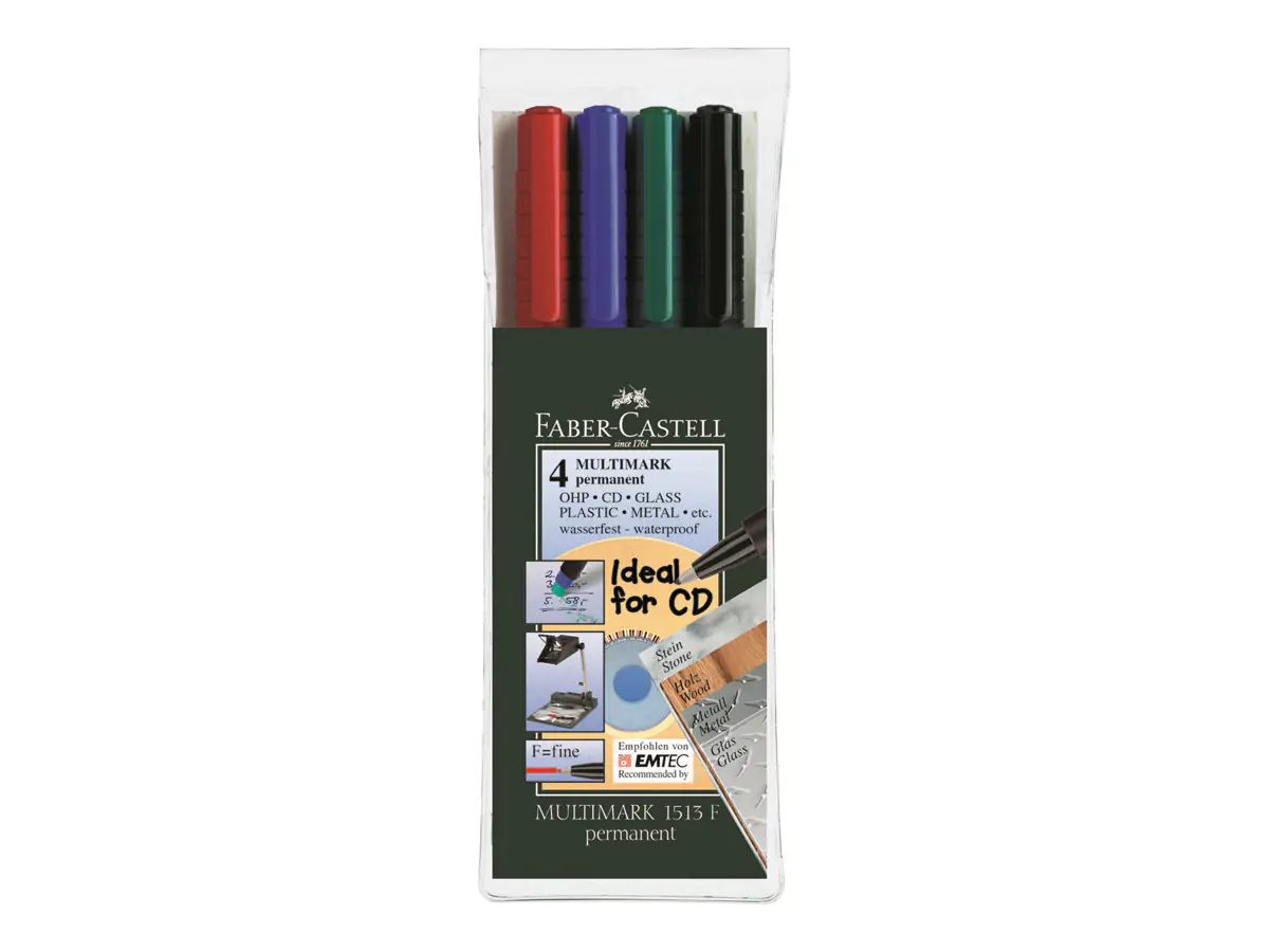 FABER-CASTELL MULTIMARK 1513 - Marker - permanent - 0.6 mm - fein - mit Radierer (Packung mit 4) 151304